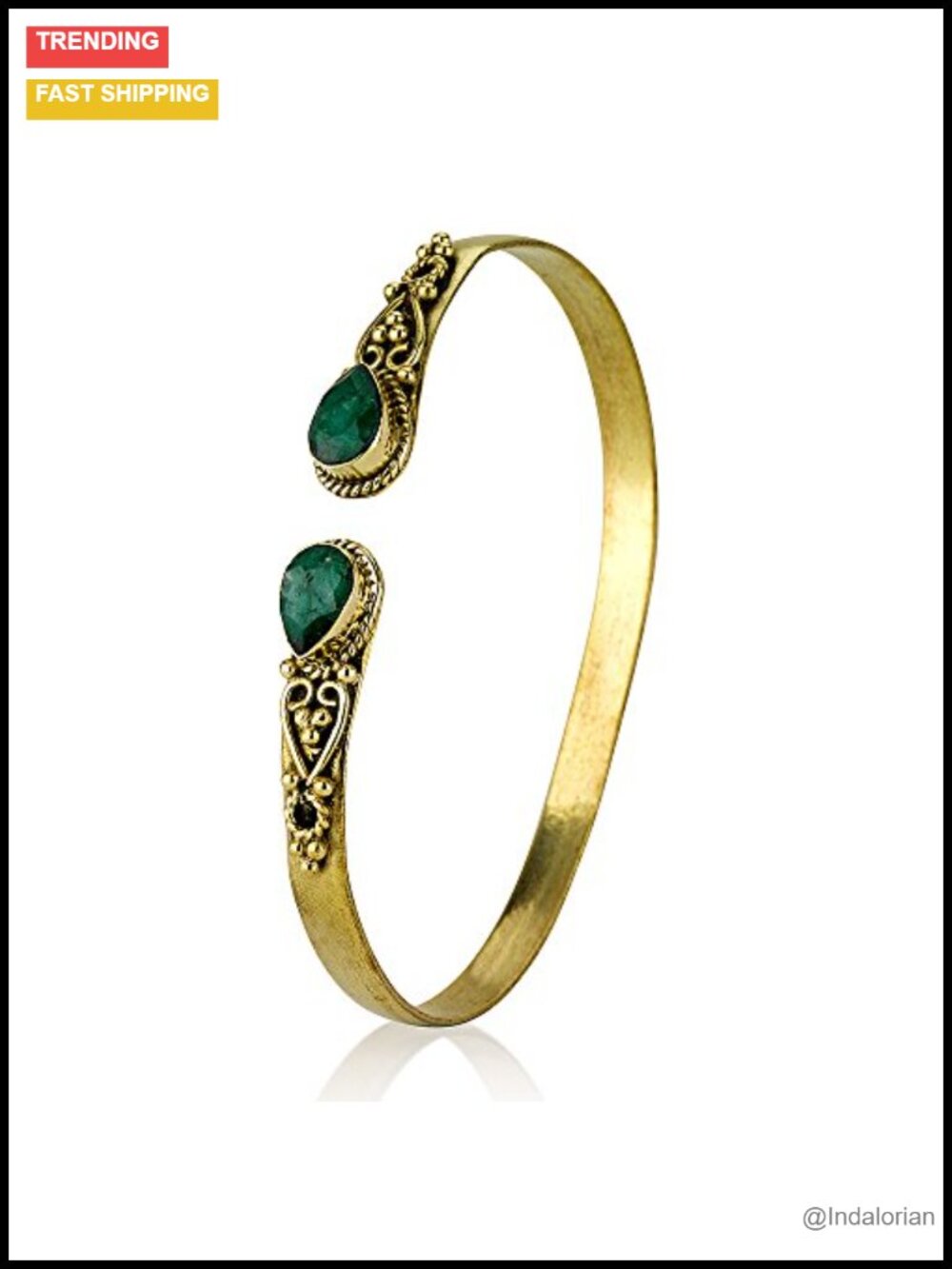 Emerald Brass Adjustable Bangle Bracelet